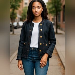Joan Rivers Womans Fashion Jacket In Denim Brass Button Trim Size 12